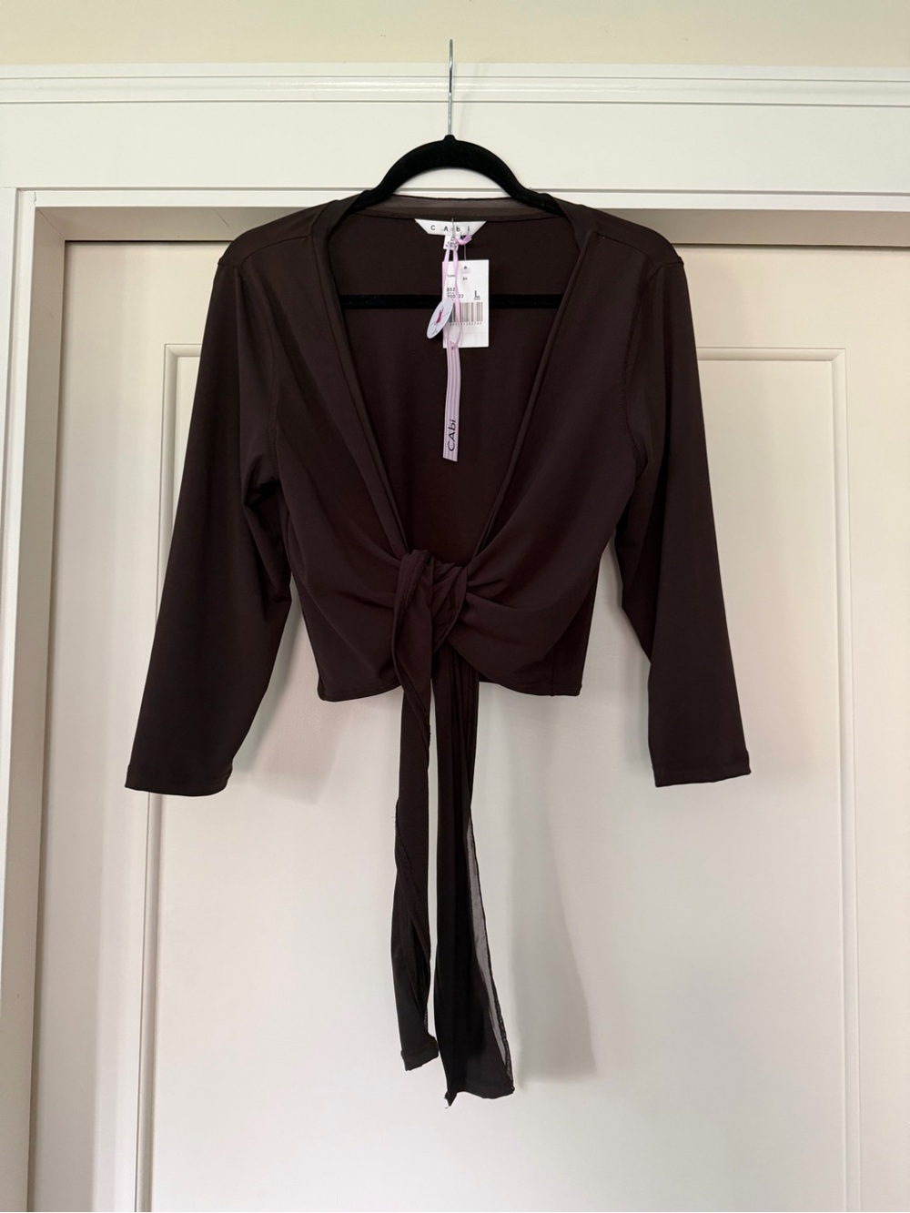 CAbi Espresso Brown Tie-Front Bolero NWT — Style 852 — Sz L (Runs Small, Fits M)